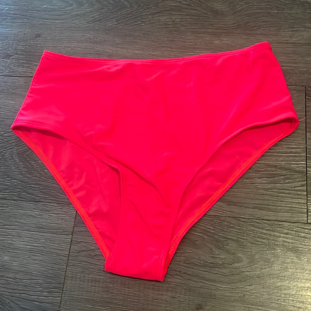 Red coral high waisted bikini bottoms